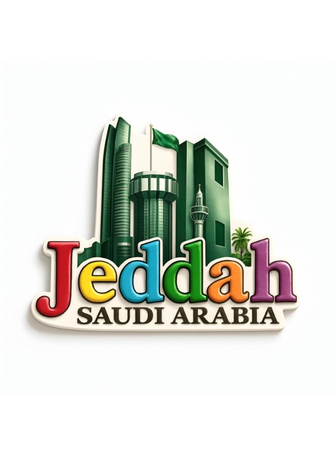 Jeddah Skyline 3D Ceramic Fridge Magnet, Saudi Arabia Souvenir Featuring Iconic Landmarks & Cultural Heritage,Refrigerator Decoration for Home,Office,Travel Gifts & Collectors,Elegant Arabian Keepsake - Image 1